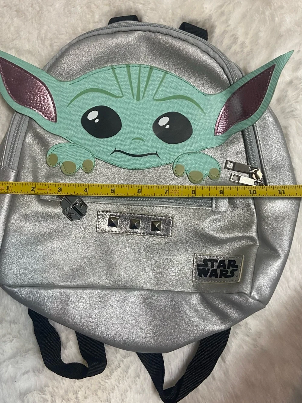 Star Wars Silver Kids Backpack with Green Baby Yoda Accent